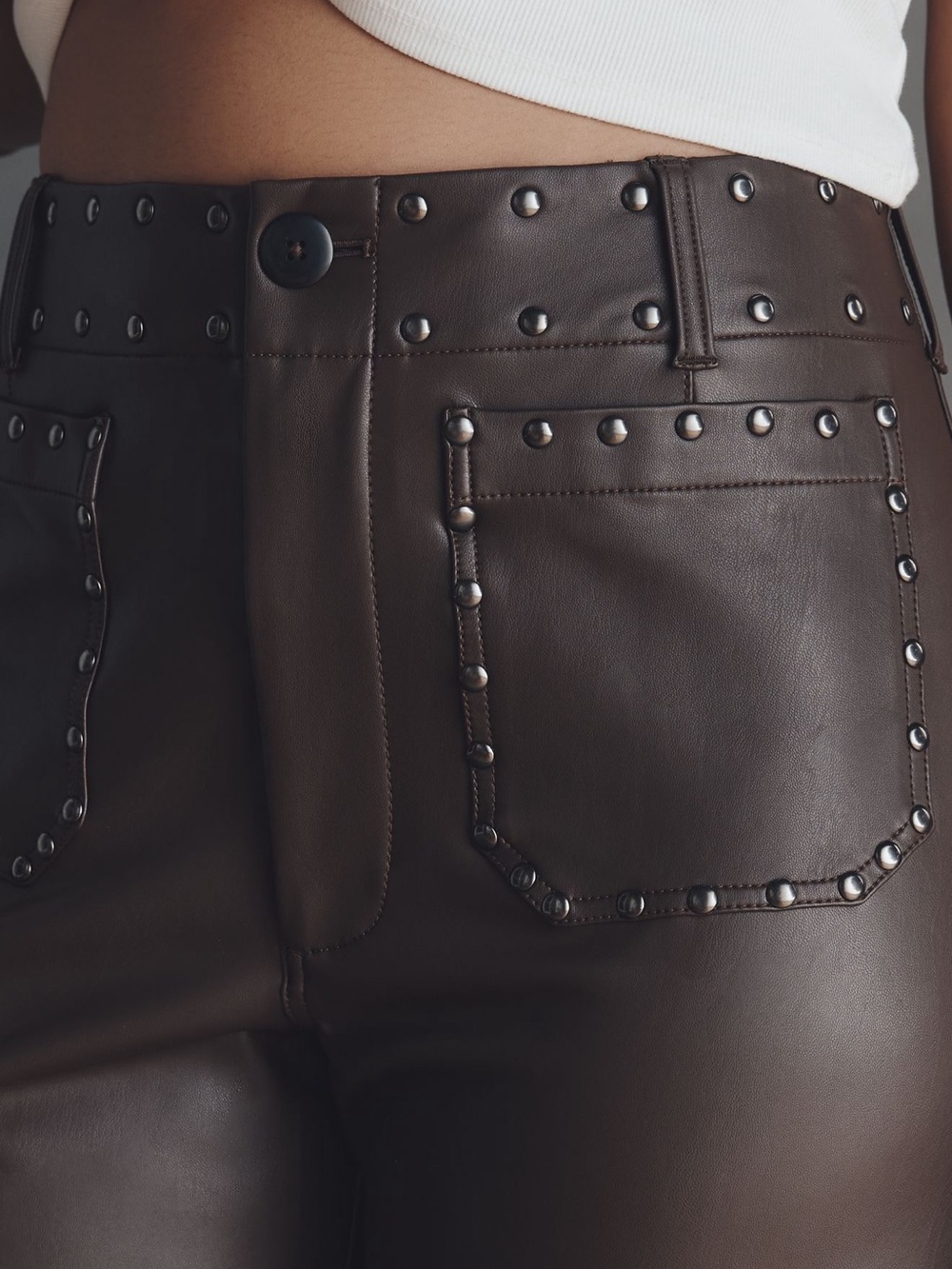 Anthropologie NWT Colette Full-Length Faux Leather Studded Pants by Maeve - Picture 12 of 12